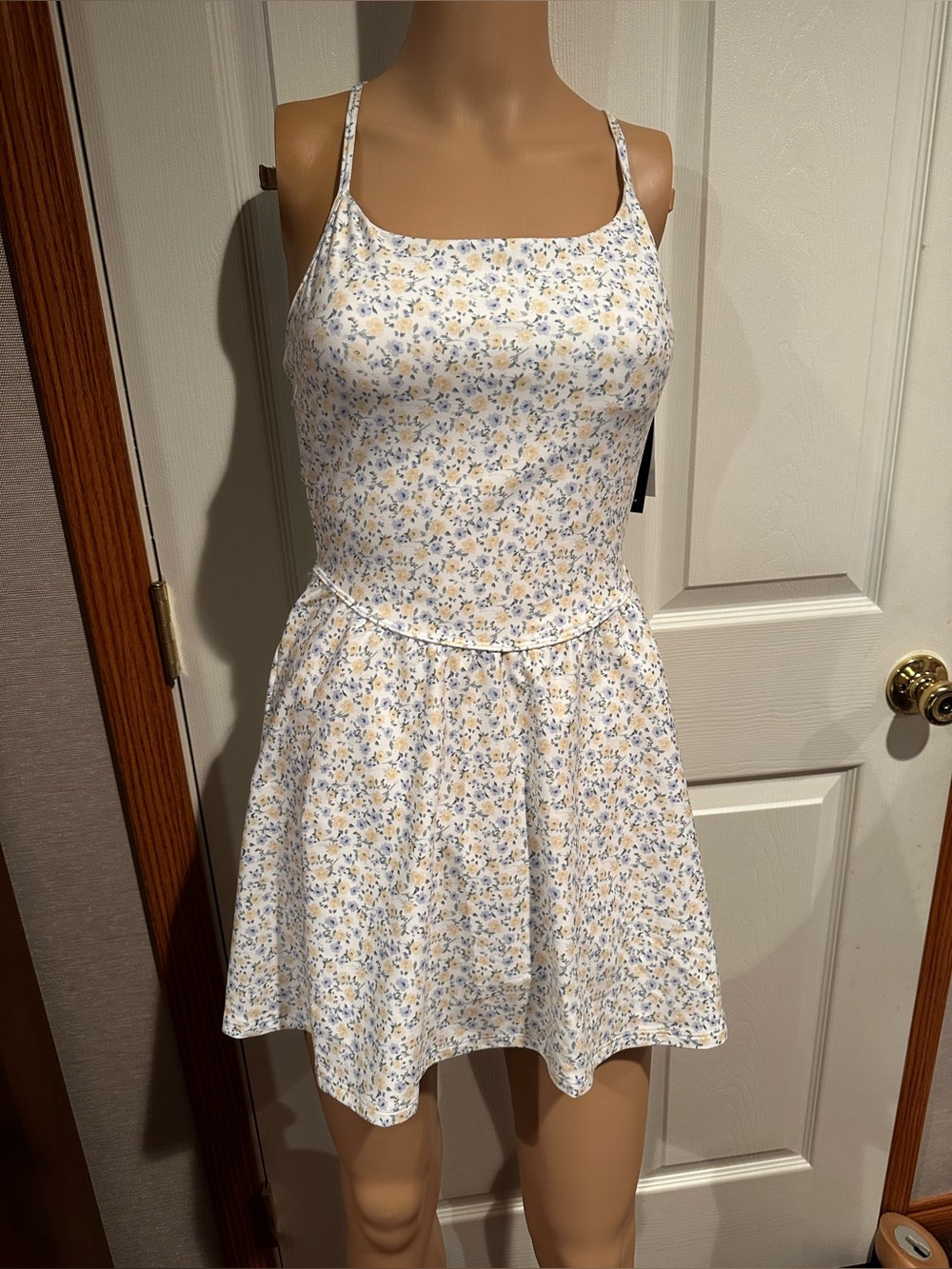 Gilly Hicks White Mini Dress with Yellow & Blue Floral Print